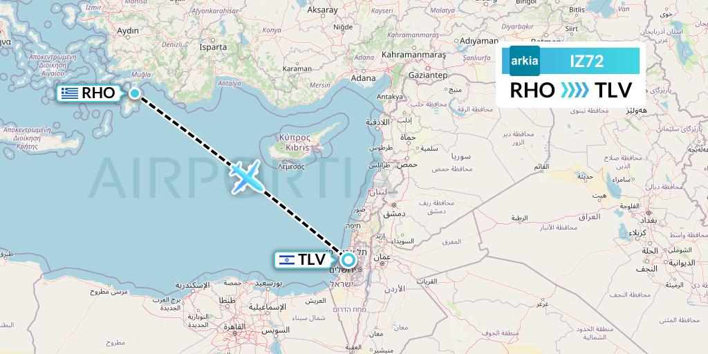 IZ72 Arkia Israeli Airlines Flight Map: Rhodes to Tel Aviv