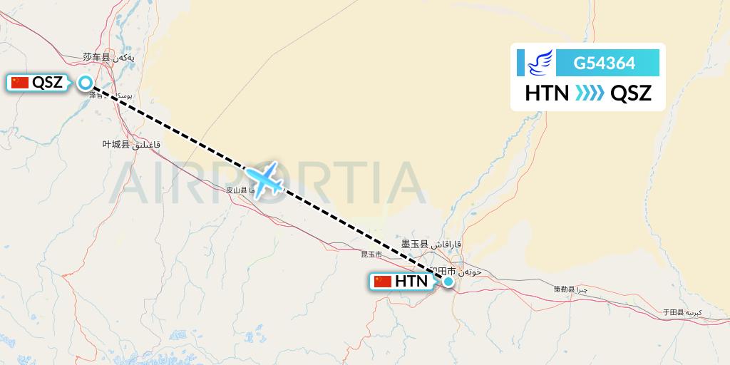 G54364 China Express Airlines Flight Map: Hotan to Hotan