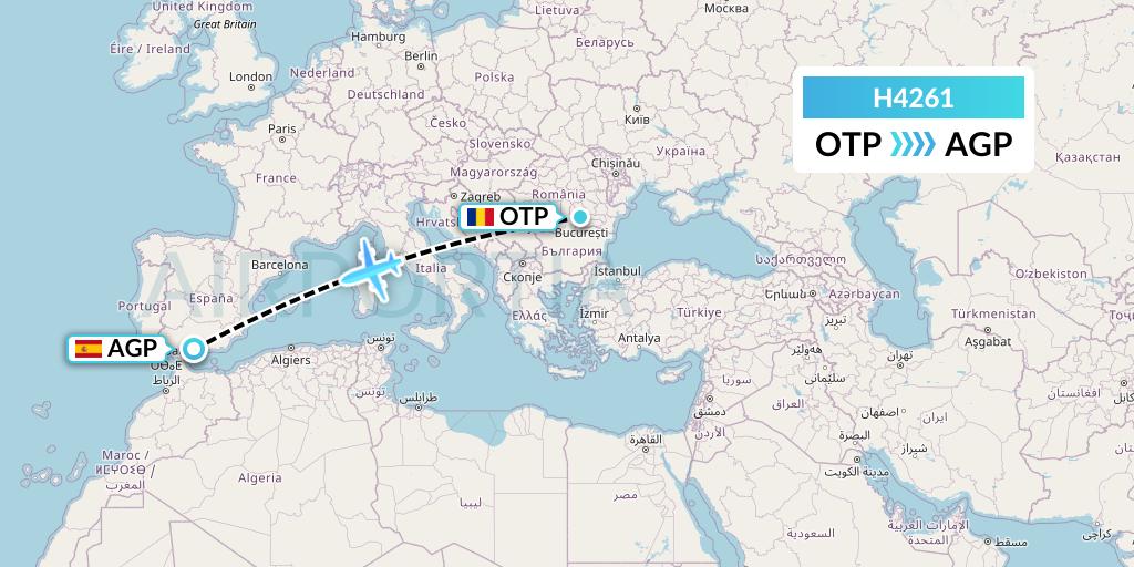 H4261 Hisky Europe Srl Flight Map: Bucharest to Malaga