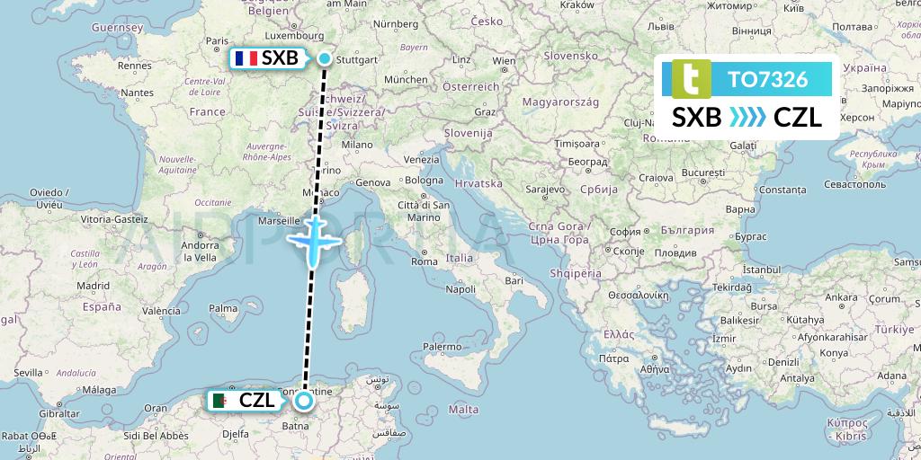 TO7326 Transavia France Flight Map: Strasbourg to Constantine
