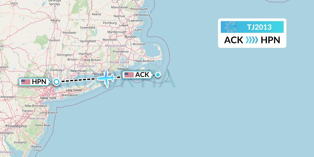 TJ2013 Tradewind Aviation Flight Map: Nantucket to White Plains