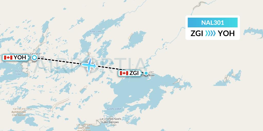 NAL301 Northway Aviation Ltd Flight Map: Gods River to Oxford House