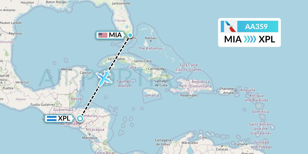 AA359 American Airlines Flight Map: Miami to Comayagua