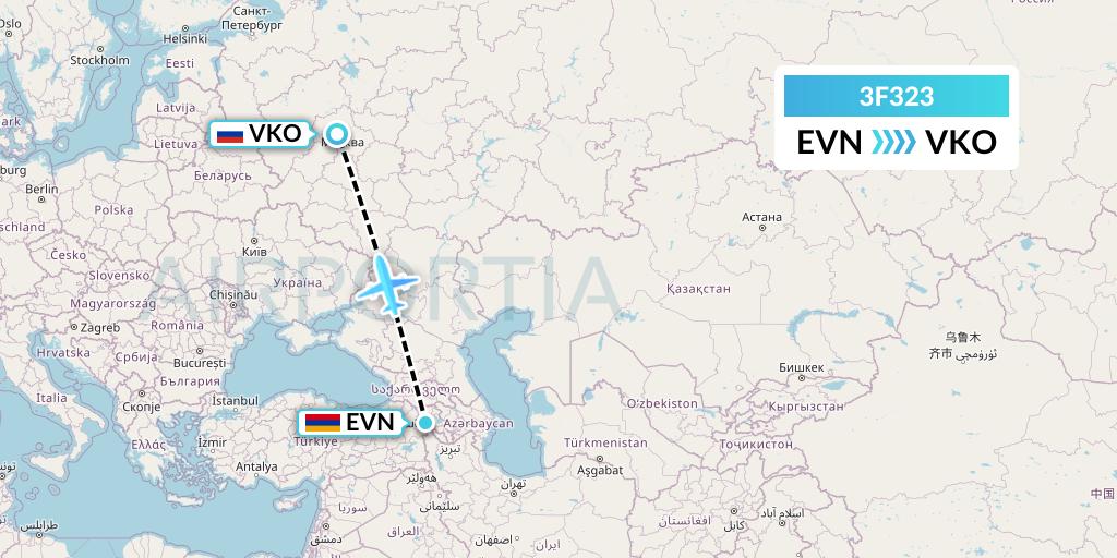 3F323 Flyone Armenia Flight Map: Yerevan to Moscow