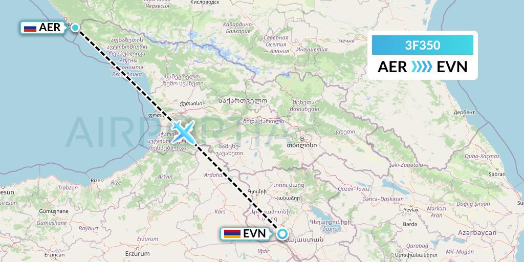3F350 Flyone Armenia Flight Map: Sochi to Yerevan