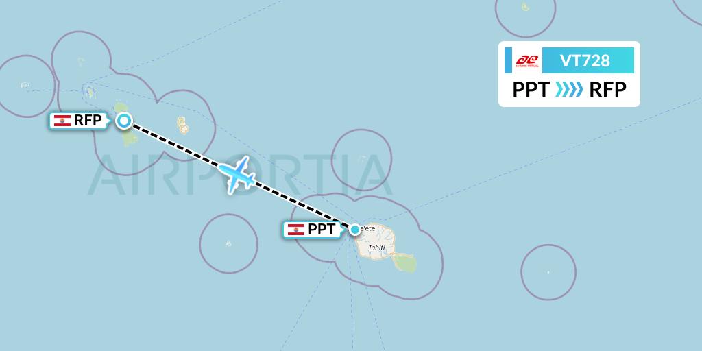 VT728 Air Tahiti Flight Map: Papeete to Raiatea