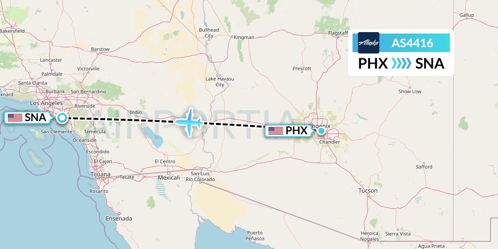 AS4416 Alaska Airlines Flight Map: Phoenix to Orange County