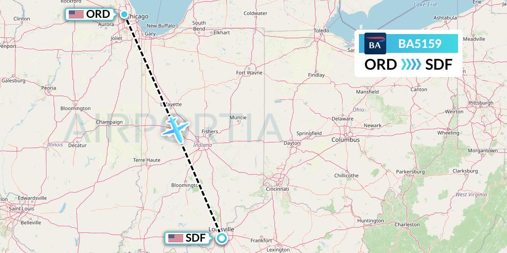 BA5159 British Airways Flight Map: Chicago to Louisville