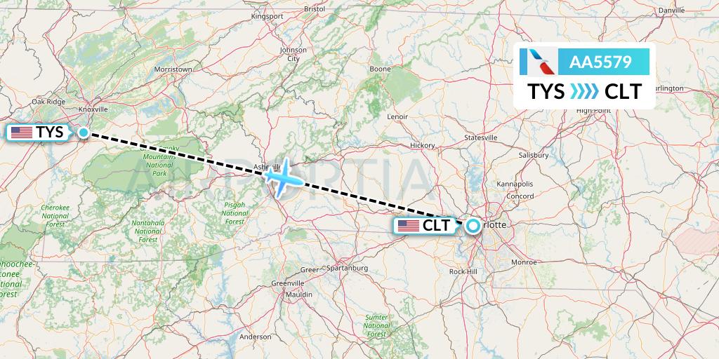 AA5579 American Airlines Flight Map: Knoxville to Charlotte