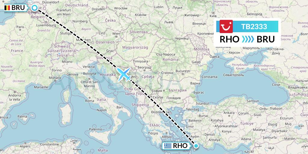 TB2333 TUI fly Belgium Flight Map: Rhodes to Brussels