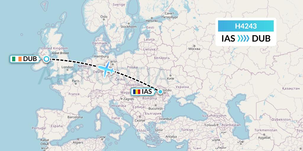 H4243 Hisky Europe Srl Flight Map: Iasi to Dublin