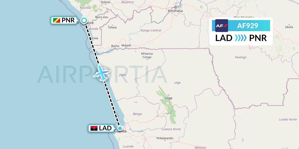 AF929 Air France Flight Map: Luanda to Pointe Noire