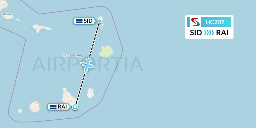 HC207 Air Senegal Flight Map: Espargos to Praia