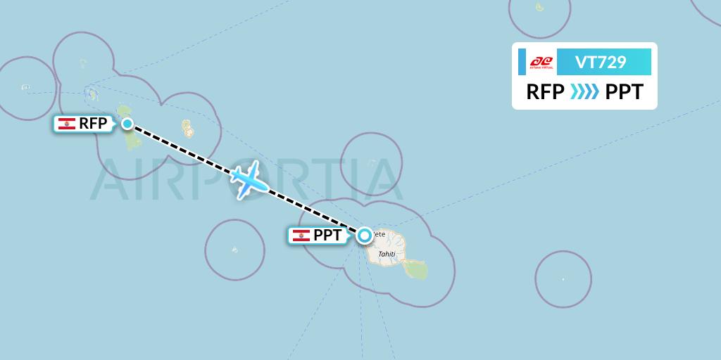 VT729 Air Tahiti Flight Map: Raiatea to Papeete