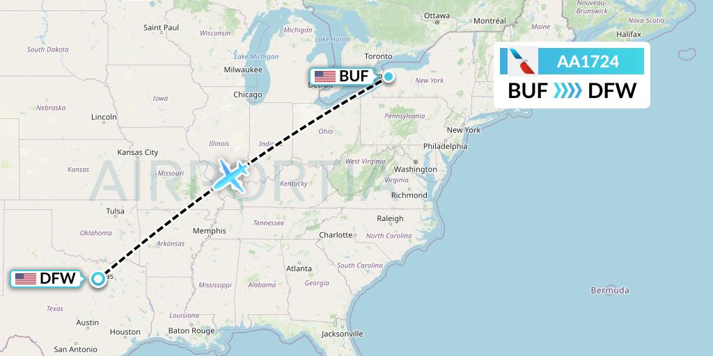 AA1724 American Airlines Flight Map: Buffalo to Dallas