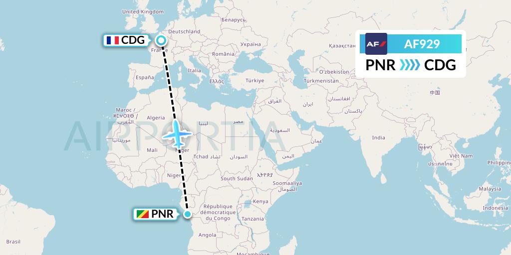 AF929 Air France Flight Map: Pointe Noire to Paris