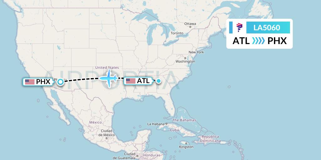 LA5060 LAN Airlines Flight Map: Atlanta to Phoenix