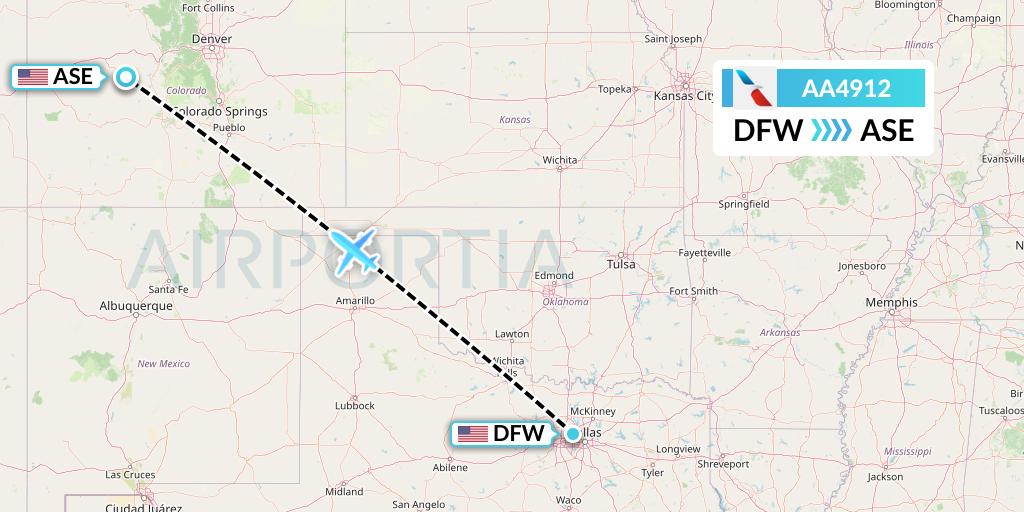AA4912 American Airlines Flight Map: Dallas to Aspen
