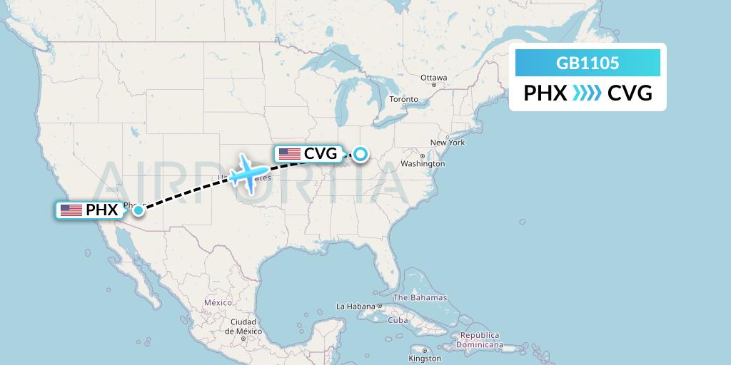 GB1105 ABX Air Flight Map: Phoenix to Cincinnati