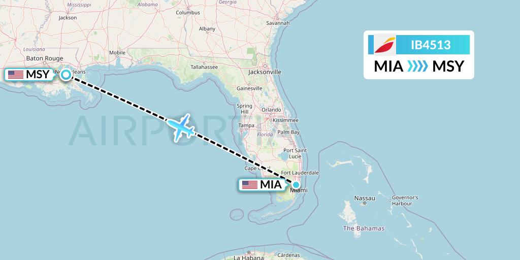 IB4513 Iberia Flight Map: Miami to New Orleans