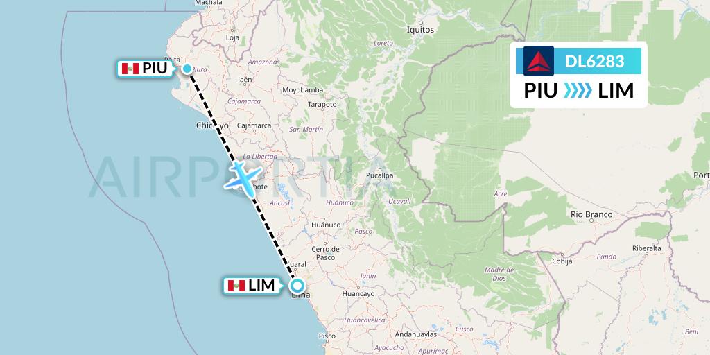 DL6283 Delta Air Lines Flight Map: Piura to Lima