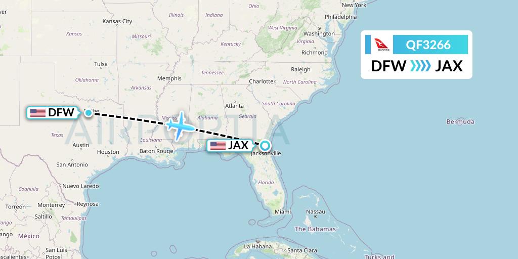 QF3266 Qantas Flight Map: Dallas to Jacksonville