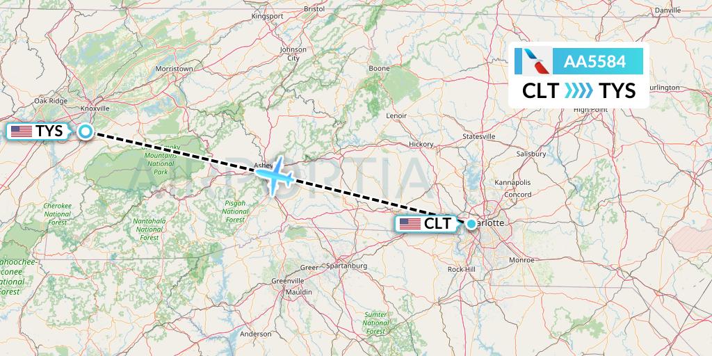 AA5584 American Airlines Flight Map: Charlotte to Knoxville