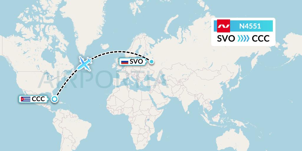 N4551 Nordwind Airlines Flight Map: Moscow to Cayo Coco