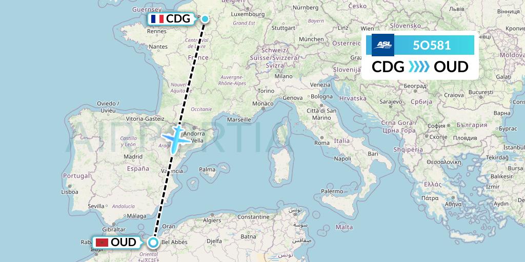 5O581 ASL Airlines France Flight Map: Paris to Oujda