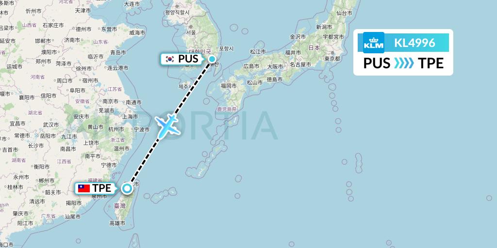 KL4996 KLM Flight Map: Busan to Taipei