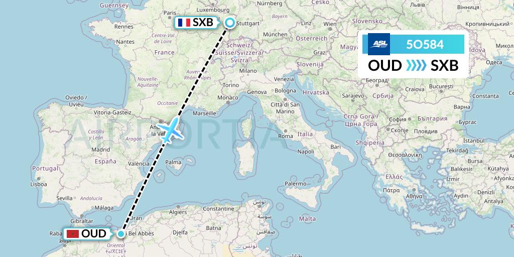 5O584 ASL Airlines France Flight Map: Oujda to Strasbourg
