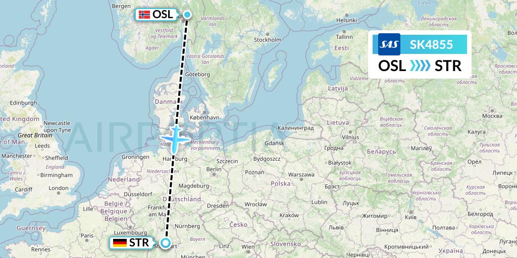 SK4855 SAS Flight Map: Oslo to Stuttgart