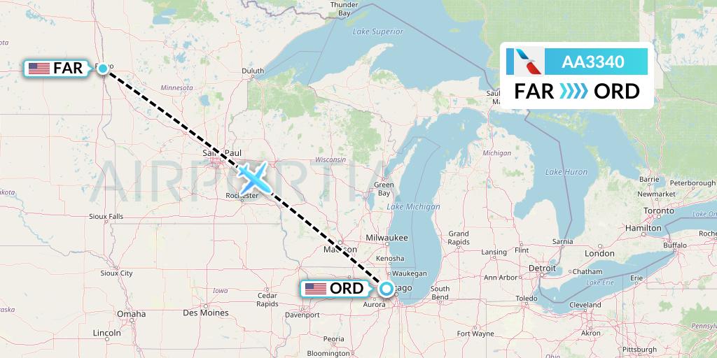 AA3340 American Airlines Flight Map: Fargo to Chicago