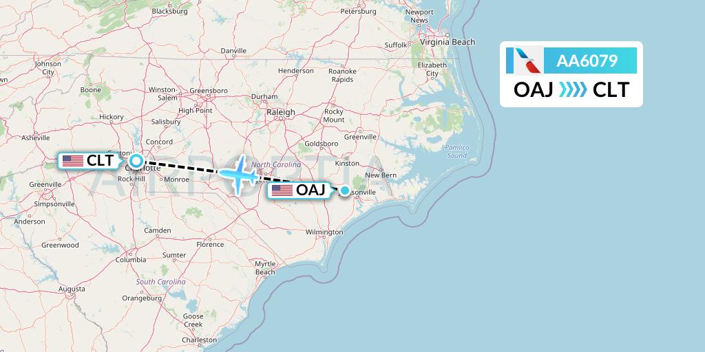AA6079 American Airlines Flight Map: Jacksonville to Charlotte