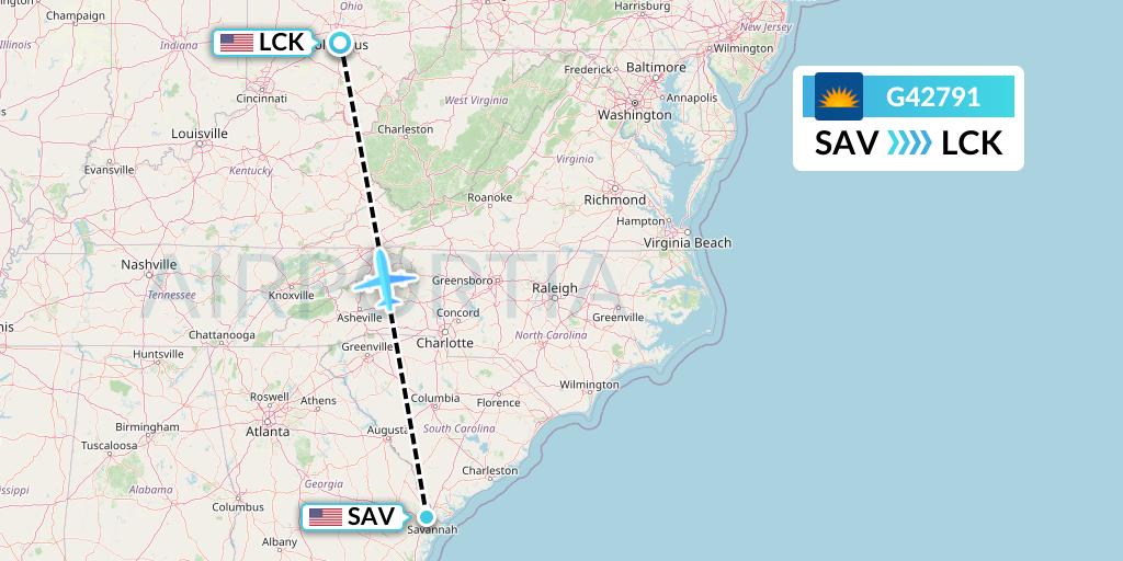 G42791 Allegiant Air Flight Map: Savannah to Columbus