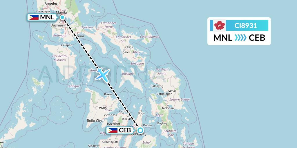 CI8931 China Airlines Flight Map: Manila to Cebu