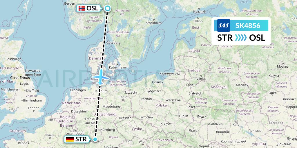 SK4856 SAS Flight Map: Stuttgart to Oslo