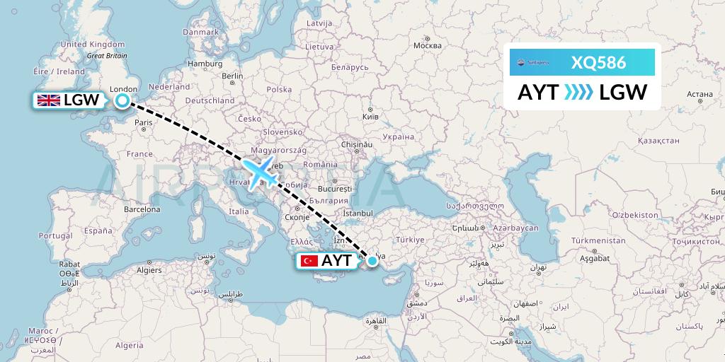 XQ586 SunExpress Flight Map: Antalya to London