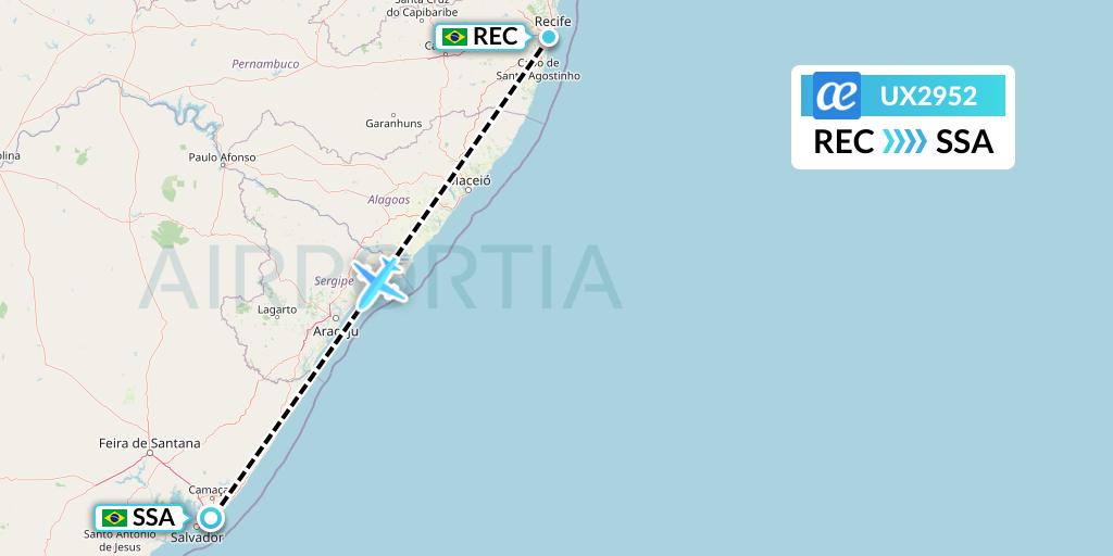UX2952 Air Europa Flight Map: Recife to Salvador