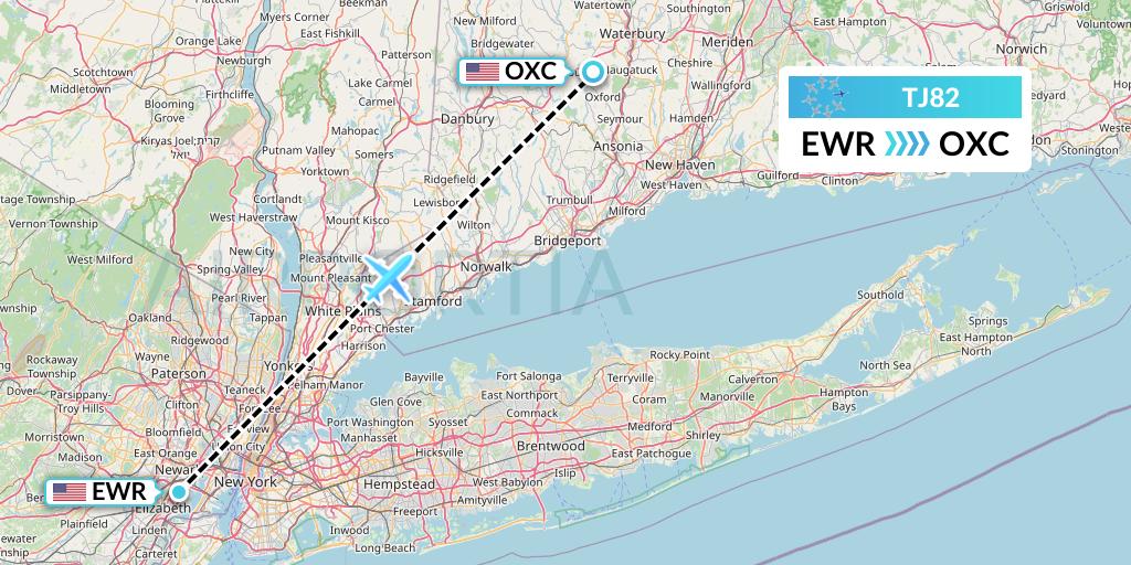 TJ82 Tradewind Aviation Flight Map: New York to Oxford