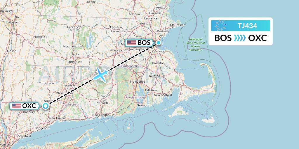 TJ434 Tradewind Aviation Flight Map: Boston to Oxford