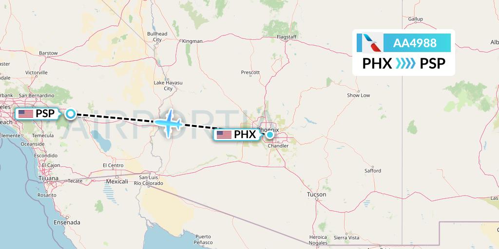 AA4988 American Airlines Flight Map: Phoenix to Palm Springs