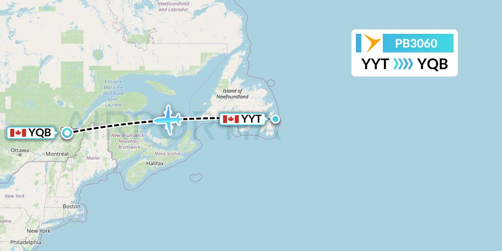 PB3060 PAL Airlines Flight Map: St. John's to Quebec