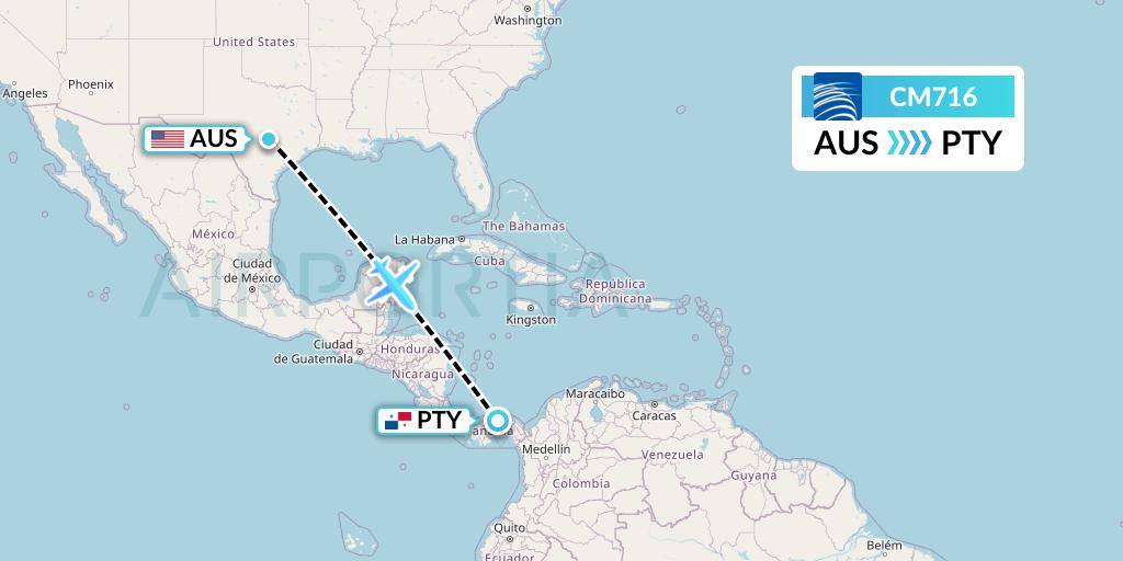 CM716 Copa Airlines Flight Map: Austin to Panama City
