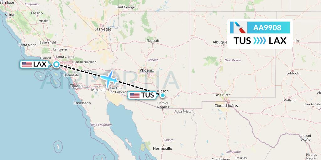 AA9908 American Airlines Flight Map: Tucson to Los Angeles