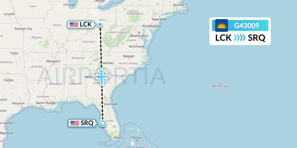 G43009 Allegiant Air Flight Map: Columbus to Sarasota