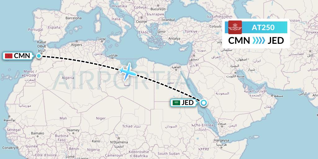 AT250 Royal Air Maroc Flight Map: Casablanca to Jeddah