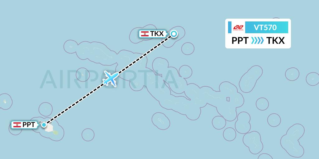 VT570 Air Tahiti Flight Map: Papeete to Takaroa
