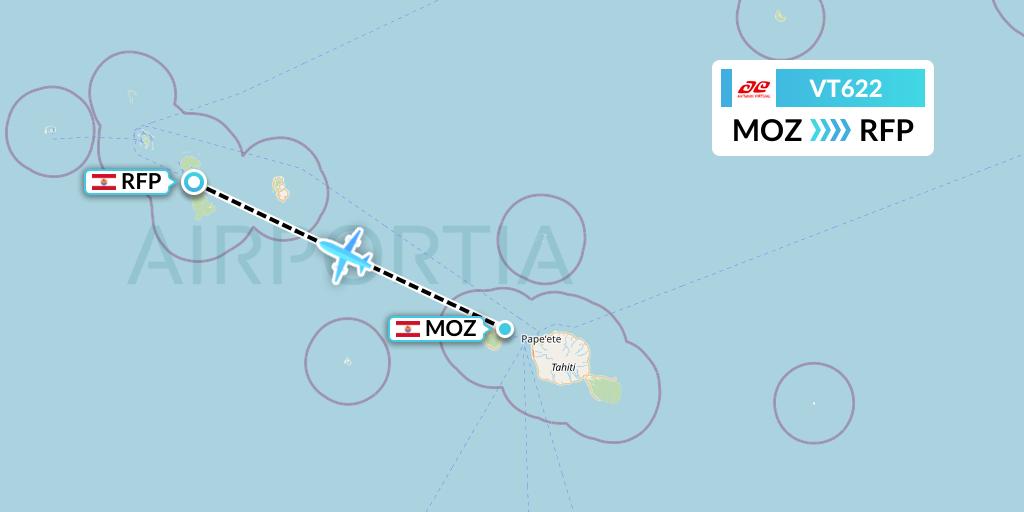 VT622 Air Tahiti Flight Map: Moorea to Raiatea