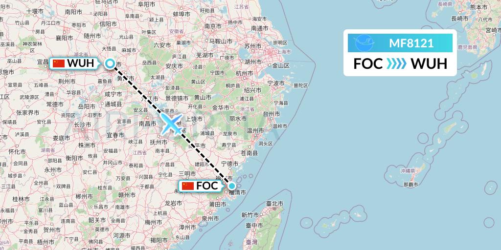 MF8121 Xiamen Airlines Flight Map: Fuzhou to Wuhan